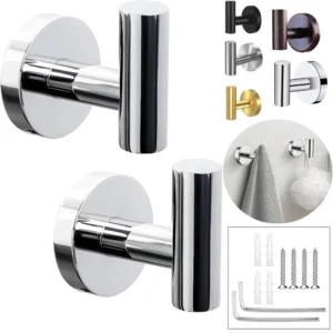 2x Bathroom Towel Robe Coat Hook Stainless Steel Wall Mounted Hooks Door Hanger