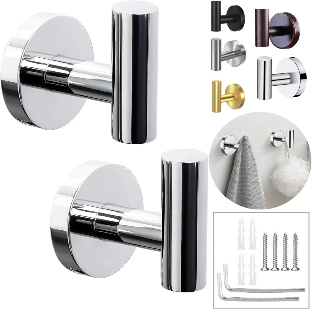 2x Bathroom Towel Robe Coat Hook Stainless Steel Wall Mounted Hooks Door Hanger