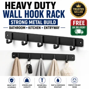 Wall Coat Rack Black Hooks Heavy Duty Clothes Towel Hanger for Bathroom Kitchen