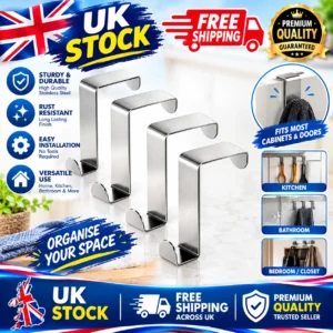 Over Door Hooks Coat Hanger Towel Clothes Storage Rack Bathroom Cupboard UK