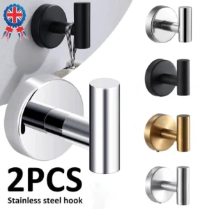 2Pcs Stainless Steel Hooks, Bathroom Wall Mounted Towel Robe Hanger Door Hangers
