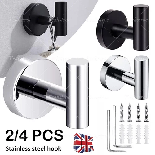 4x Bathroom Towel Robe Coat Hook Stainless Steel Wall Mounted Hooks Door Hanger