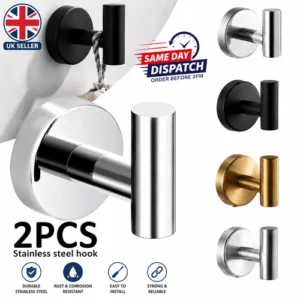 2x Bathroom Towel Robe Coat Hook Stainless Steel Wall Mounted Hooks Door Hanger