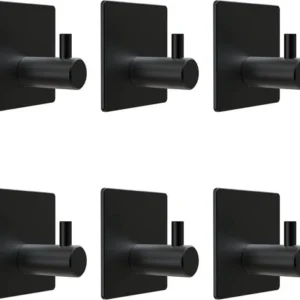Black Square Stainless Steel Self Adhesive Hooks Towel Coat Holders Bathroom UK*